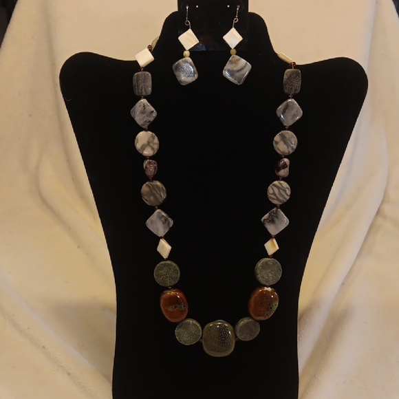 Jewelry - Handmade Multicolor Stone Earth Tone Necklace and Earring Set